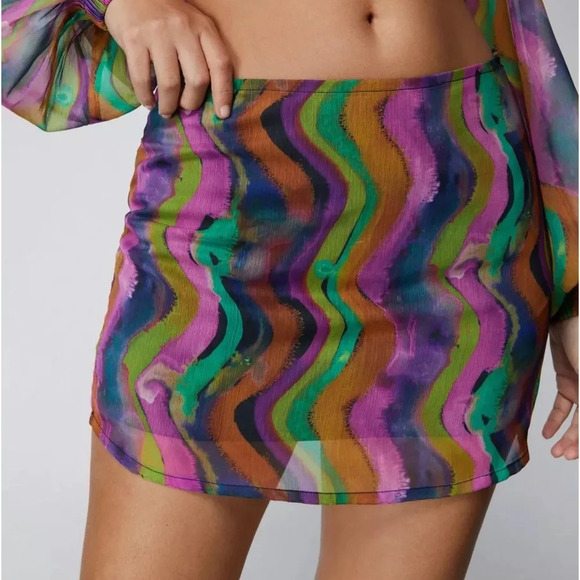 Nasty Gal Dresses & Skirts - NWT Nasty Gal Wave Chiffon Mini Skirt Colorful Rave Beach Summer Vibe size 10
